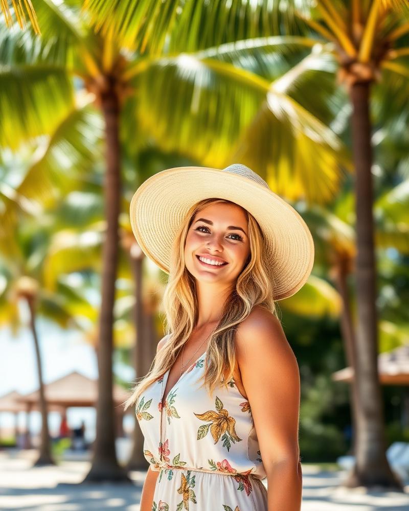 Character AI companion Sofia under palm trees